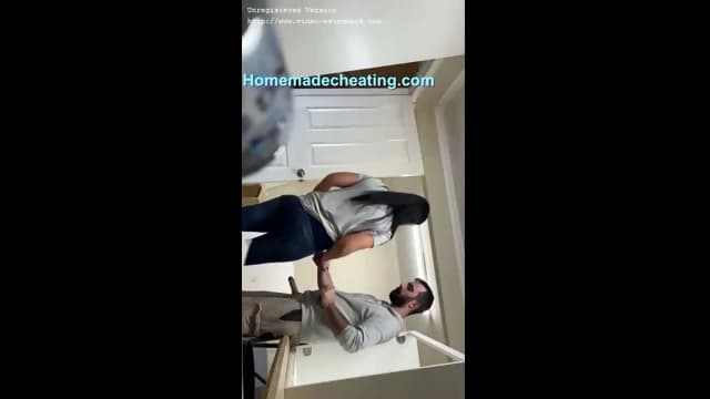 Housewife cheating with neighbor while husband watching tv
