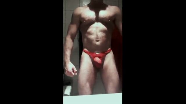 HOT STRAIGHT GUY POSING IN THONG, JERKING OFF & CUMING ( compilation)
