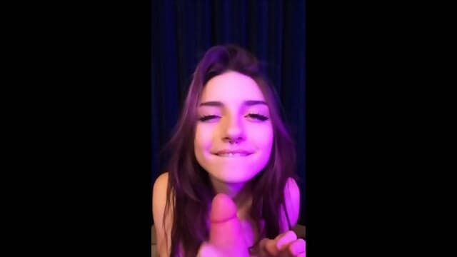 Pretty sexy brunette teen with nose piercing sucks
