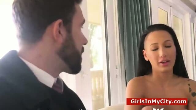 big dick security guard checks busty client