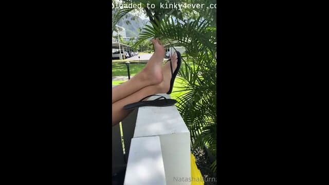 Amateur Girlfriend With Feet Dangling Her Flip-flops Outdoo With Super Sexy