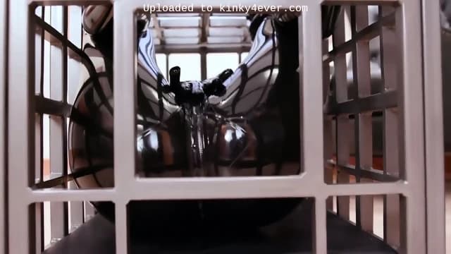 Caged Latex Doll Denies Self Orgasm