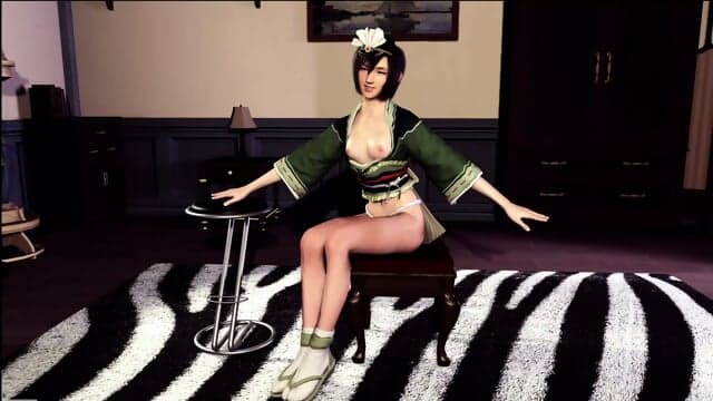 Slim Yuffie Kisaragi solo posing and tease you with her Ñute small breasts