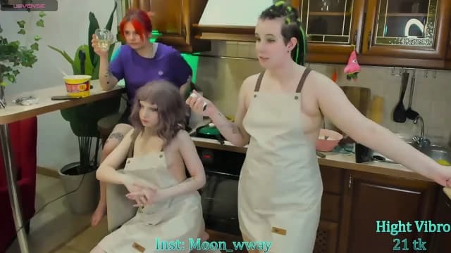 Kitchen Spicy Noodle Stir Fry - 3 Horny Babes Battle For Your Cock!