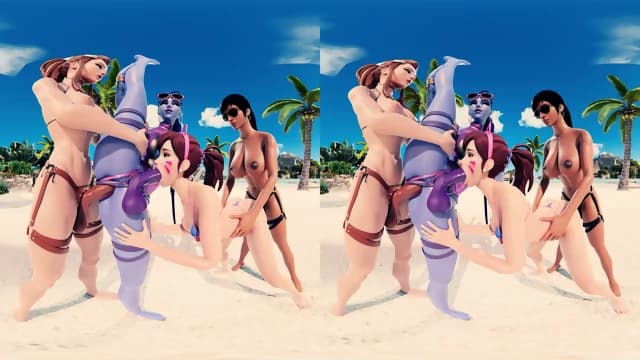 Overwatch VR lesbian beach party Futa porn. D.va, widow