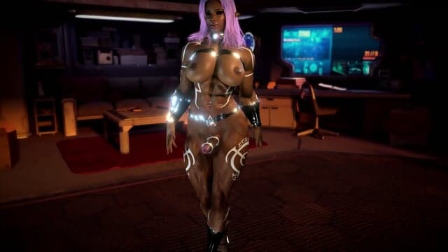 Strong futa elf shows off her pumped up body and shakes big tits in dance
