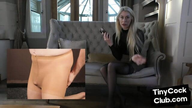 Blonde babe reacts to tiny cocks