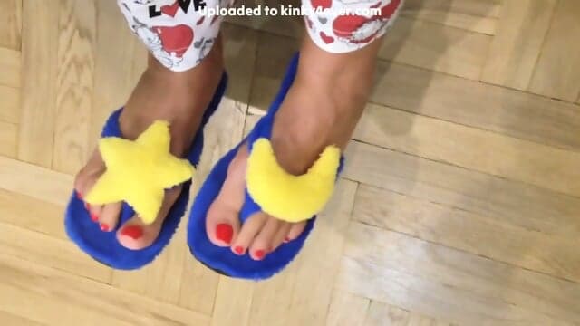 Girlie Fuzzy Moon Flip Flops And Red Toenails  Kinky4Ever