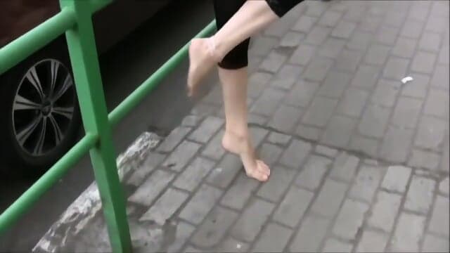 Delicious Blonde Girl Walking Barefoot Exposing Her Feet Outdoors  Kinky4Ever