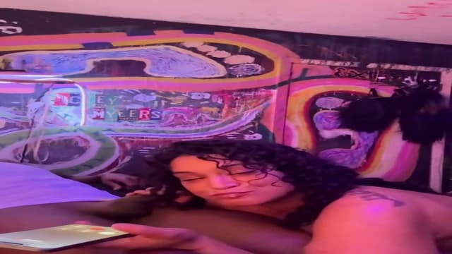 Mickey Myeers sucks big black dick while husband calls
