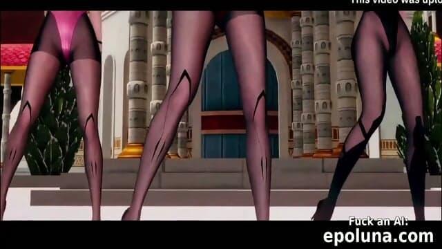 3 sexy slim busty evangelion female characters dance the hottest outdoor strip tease 3d animation