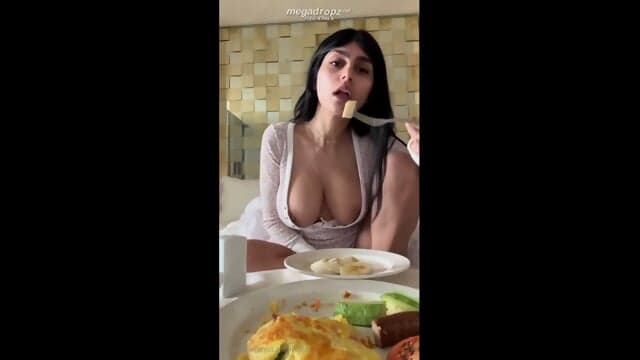 Mia Khalifa Eats Breakfast With Her Tits Out