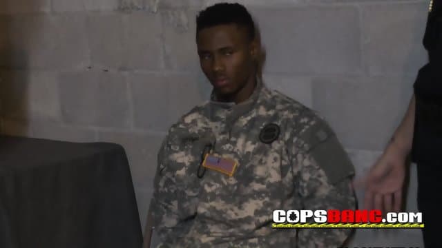 Fake trooper gets subdued by horny officers into fucking their pussies