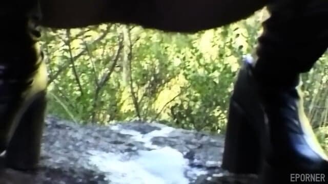 Woman Squats To Pee On Rocks In Nature
