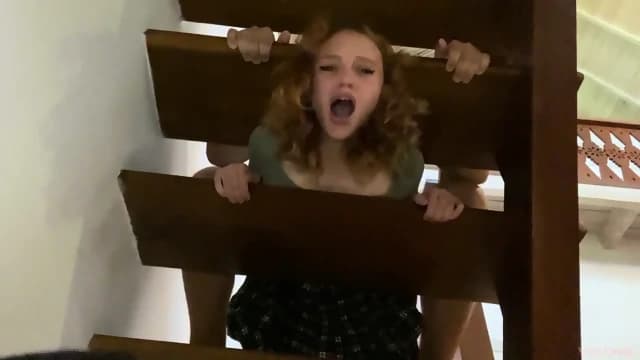 Stepsister Got Stuck In The Stairs Without Panties