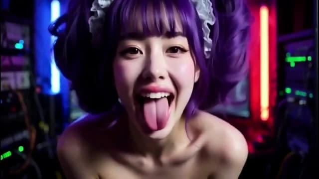 Asian Cyberpunk Beauty Works At Computer AI Generated