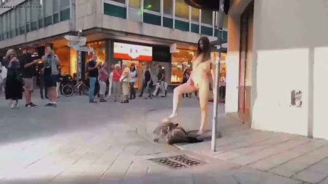 Amateur With Big Tits Walks The City Streets Nude
