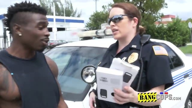 Milf cops make black suspect squash their beavers deep and hard