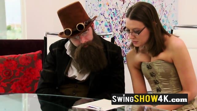 A bearded man allows five beautiful women to ride his face just to experience what it feels like