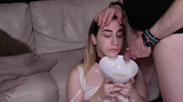 Ass licking teen sub gets a facial