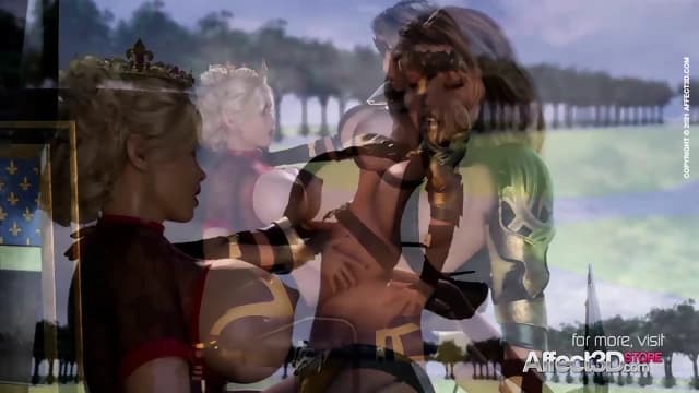 Huge boobs futa queen fucking her maid and her loyal guard in a 3d animation