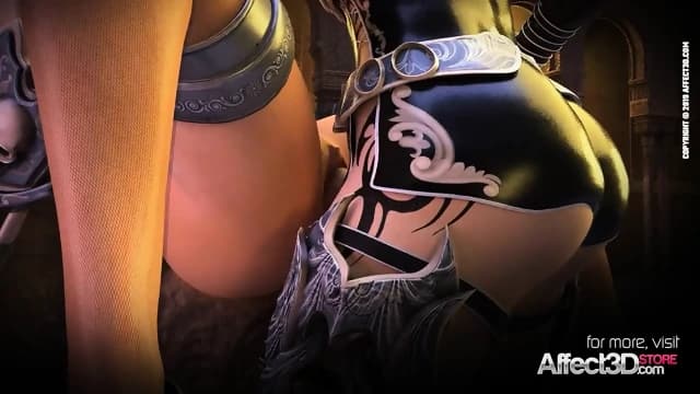 Futanari warrior queen fucking a big tits babe in a 3d animation