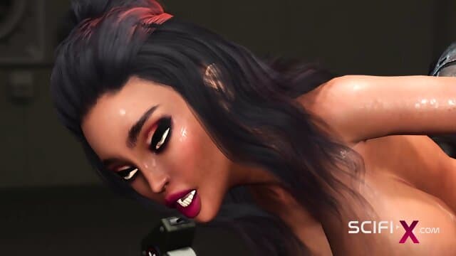 Super sci-fi sex machine and a sexy young ebony in restraints