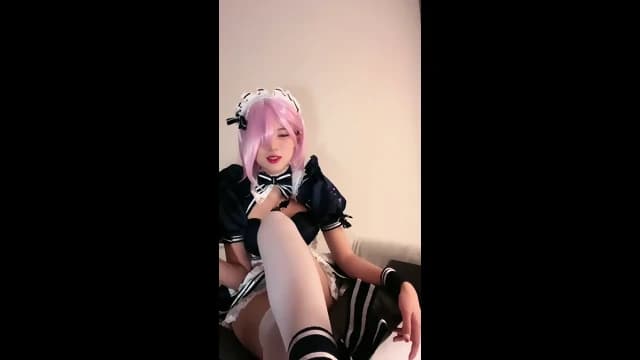 cute chinese girl footjob in Ram cosplay