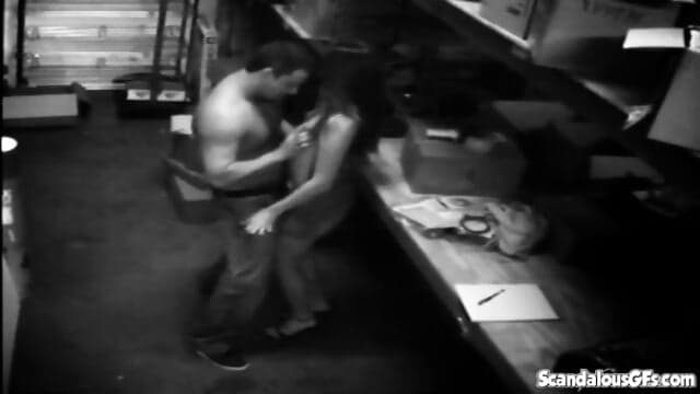 Warehouse office slut pumped full of cock